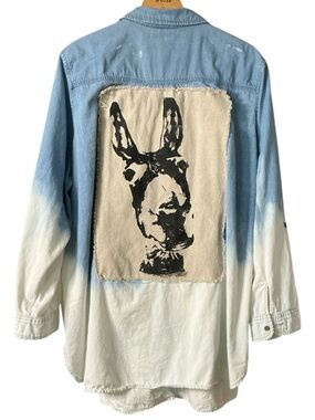 Upcycled Donkey Ombre Button-Up Shirt Raw Hem